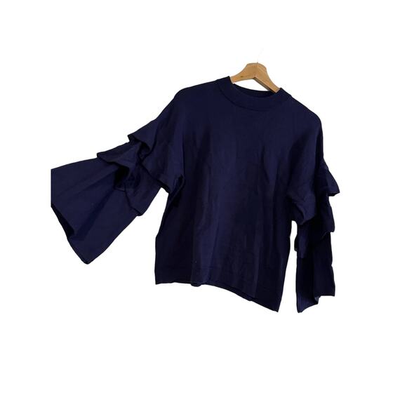 Two Bees Cashmere Womens Sweater tiered sleeves navy size S - Picture 1 of 8